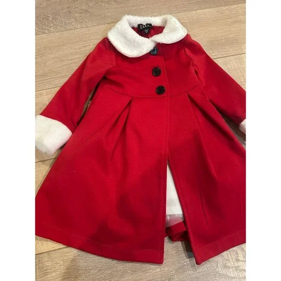 LILT 2T GIRLS RED & WHITE DRESS WITH PEA COAT CHRISTMAS - Picture 2 of 13